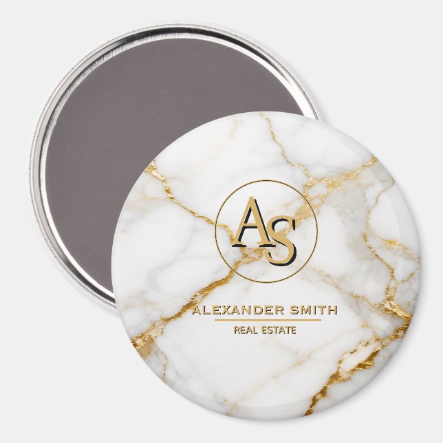 Imã Luxury White Marble Gold Monogram Real Estate  (Front/Back)