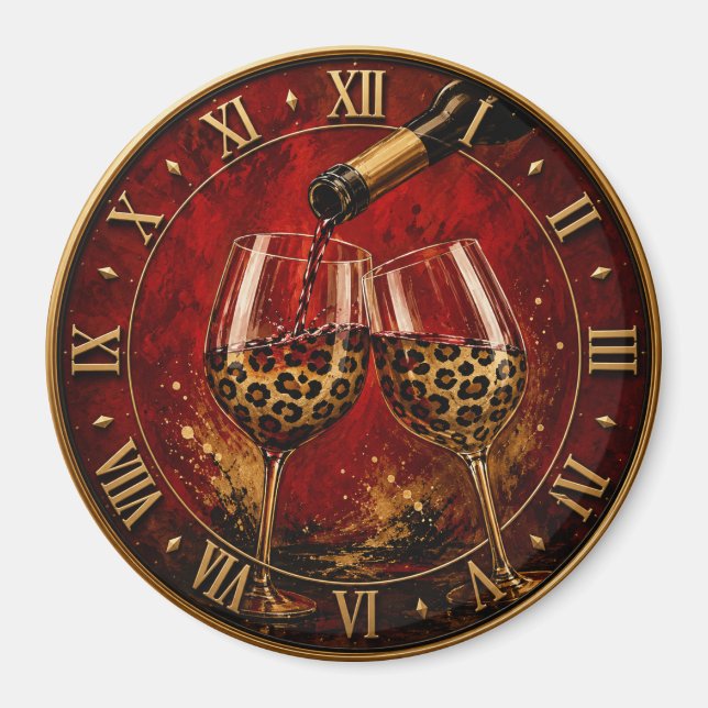 Imã Luxury Wine Glasses & Gold Leopard Print (Frente)