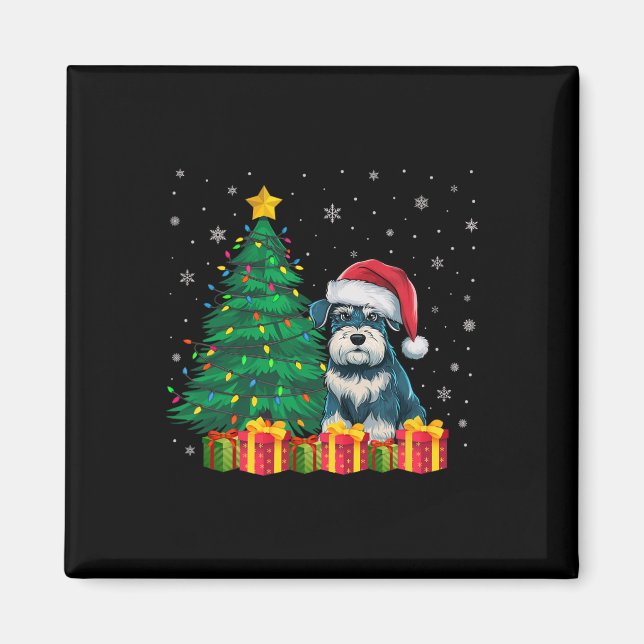 Imã Luz de Natal de Schnauzer Santa Hat, Miniatura Úti (Frente)