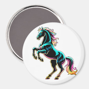 Imã Luz Neon de Cavalo Efeito Glitch Estilo Retro