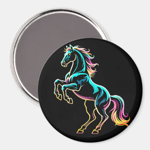 Imã Luz Neon de Cavalo Glitch Estilo Retro