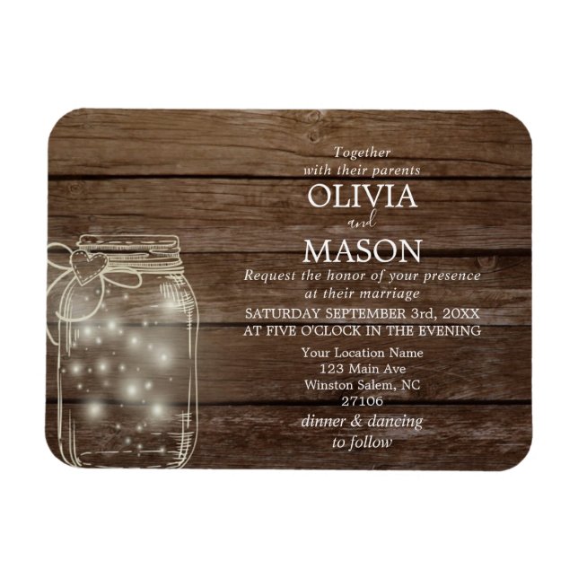 Ímã Luzes de Mason Jar Rustic imã salve a data (Horizontal)