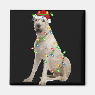Imã Luzes de Natal Chapéu do Papai Noel Cão Irish Wolf