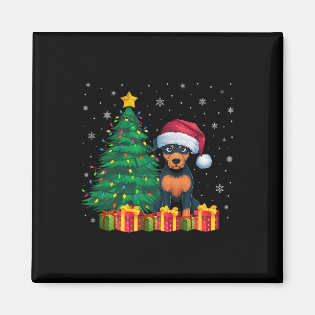 Imã Luzes de Natal de Pinscher Santa Hat, Miniatura Fe (Frente)