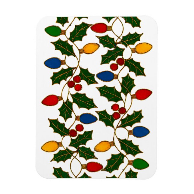 Ímã Luzes de Natal e Azevinho em Cloisonne (Vertical)