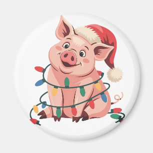 Imã Luzes de Natal Porco Vestindo Chapéu Natal - Pig L