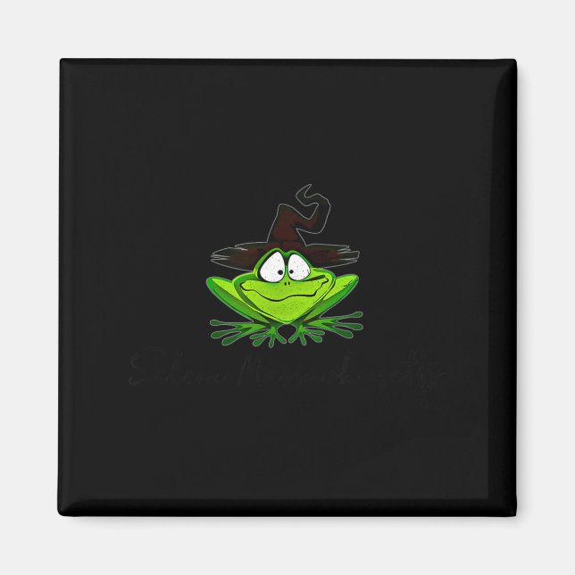 Imã M Machusetts Whimsy Frog Witches Hat Halloween Wit (Frente)