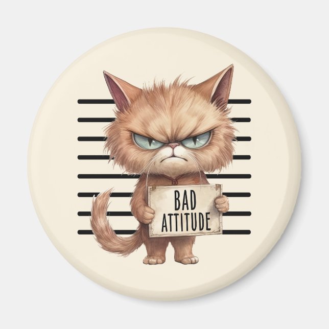Imã Má Atitude Cat Mugshot - Design Felino Engraçado (Frente)