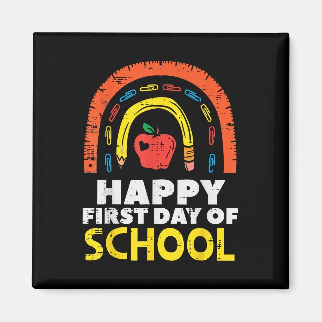 Imã Maçã Arco-íris Feliz Primeiro Dia De Aula Adorável (Frente)