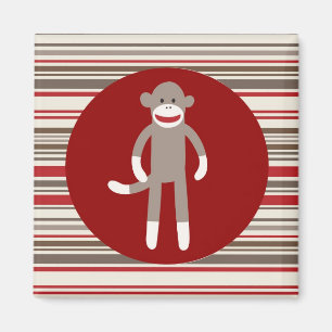 Imã Macaco bonito da peúga em listras vermelhos marro