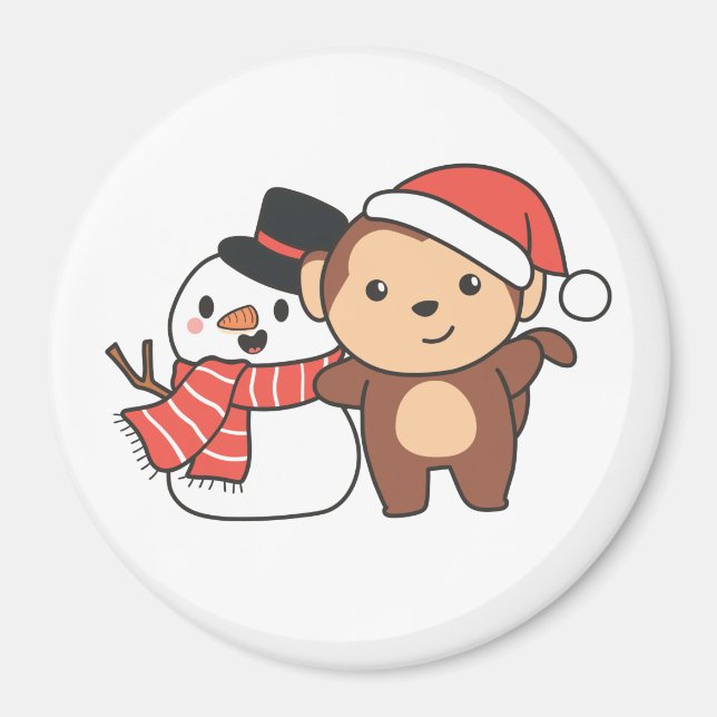Imã Macaco Com Snowman No Inverno Para O Magno De Nata (Frente)