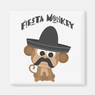 Imã Macaco de Festa com Bigode e Sombrero Mexicano
