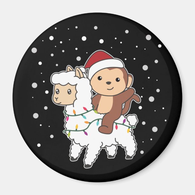 Imã Macaco Lama Natal Neve Inverno Magnético (Frente)