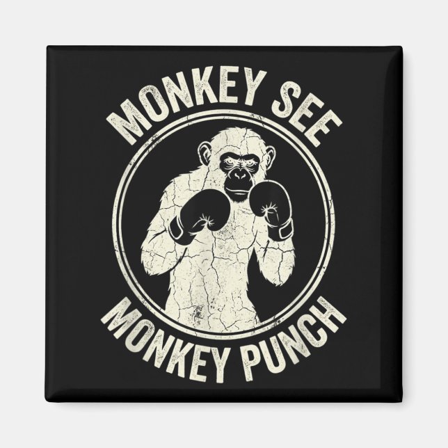 Imã Macaco Vê Macaco Soco Boxe Antigo Gorila (Frente)