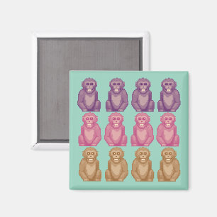 Imã Macacos Coloridos em Estilo Pixel Caprichoso