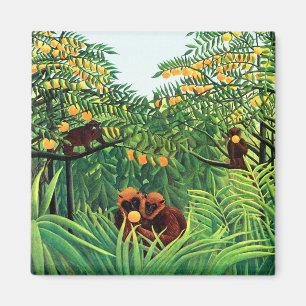 Imã "Macacos no bosque alaranjado" por Henri Rousseau