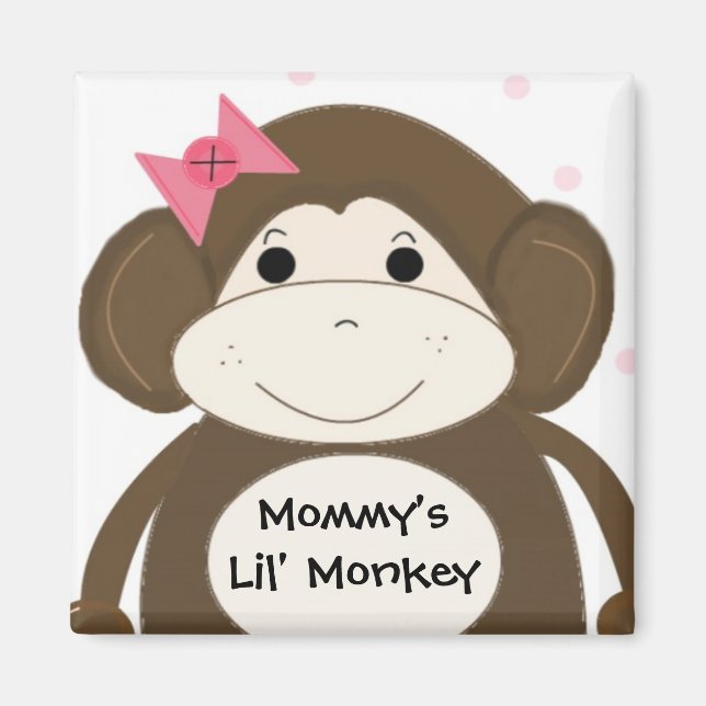 Imã Macaquinho com Laço de Cabelo Rosa (Frente)