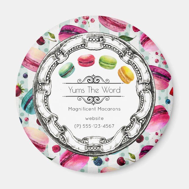 Imã Macarões Num Círculo | Pastelaria francesa em aqua (Frente)