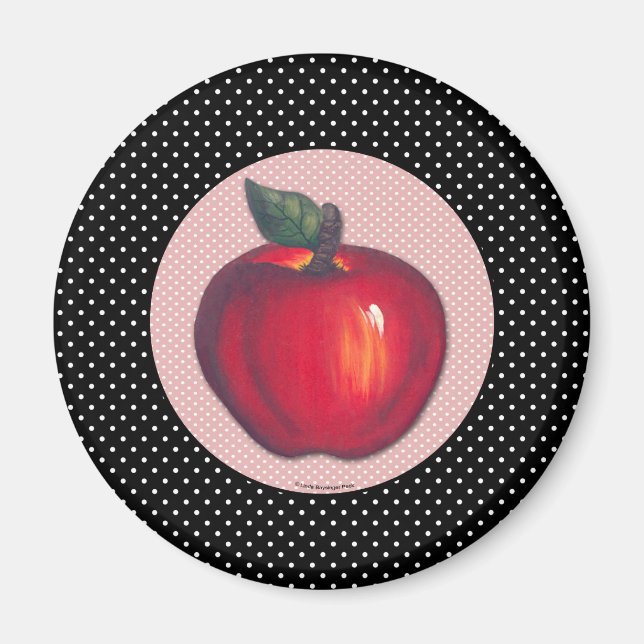 Imã Maçãs Vermelhas Brancas em Bolinhas Pretas (Frente)
