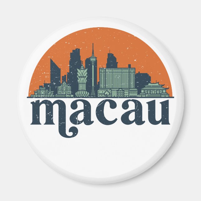 Imã Macau China Vintage City Skyline Cityscape Art (Frente)