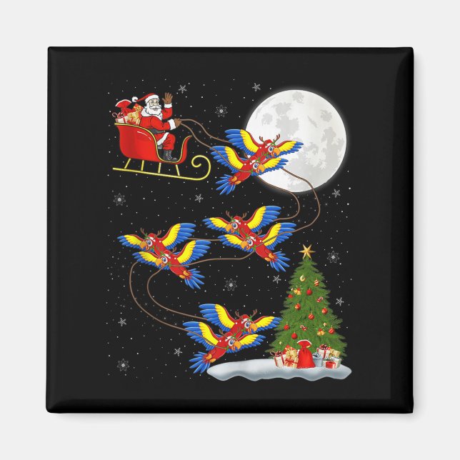 Imã Macaw Parrots Santa Sleigh Flying Funny Magical Ch (Frente)