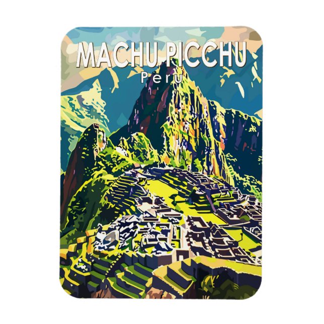Ímã Machu Picchu Peru, América do Sul, Viagem Art Vint (Vertical)