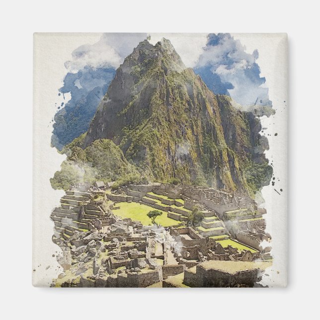 Imã Machu Picchu Peru Watercolor Art Convite (Frente)