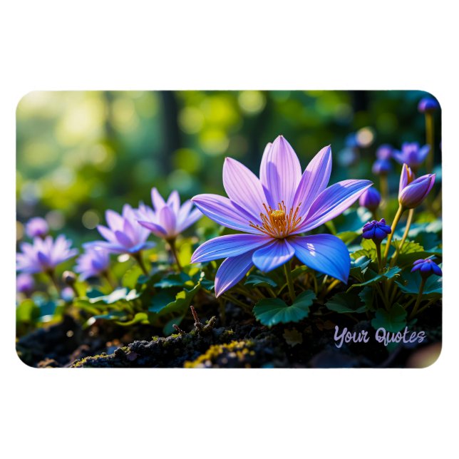 Ímã Macro Flores Silvestres Roxas na Floresta com Orva (Horizontal)