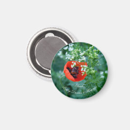 Imã Macro Red Poppy Photo | Custom Name Floral Magnet