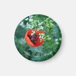 Imã Macro Red Poppy Photo | Custom Name Floral Magnet