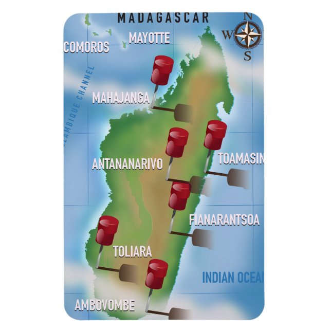 Ímã Madagascar Map viagens vintage. (Vertical)