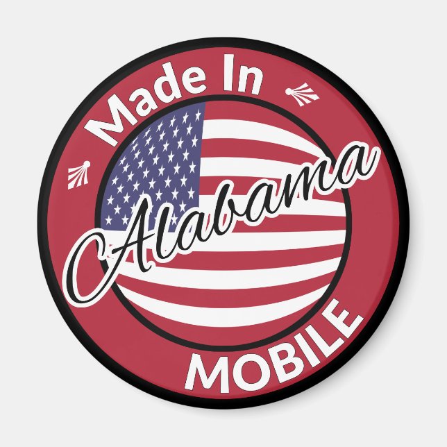 Imã Made in Mobile Alabama Stars and Stripes Flag (Frente)
