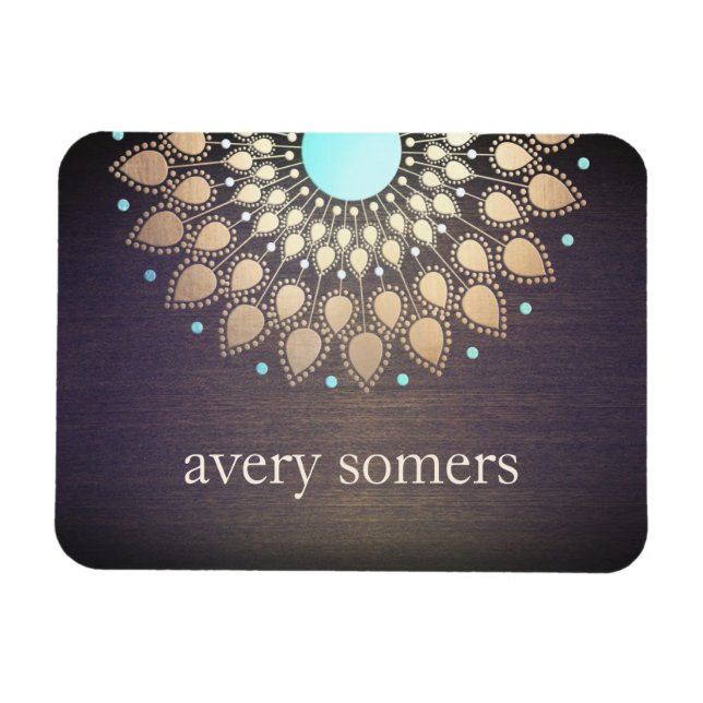 Ímã Madeira de Lotus Mandala, Ornamentado Dourado Eleg (Horizontal)