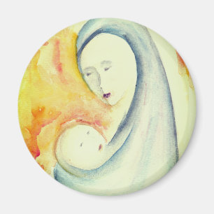 Imã Madona e Menino Natal Natividade Aquarela