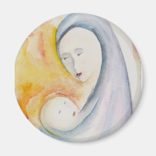 Imã Madona e Menino Natividade Moderna Aquarela