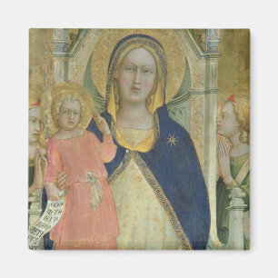 Imã Madonna e a criança enthroned com santos, detalha