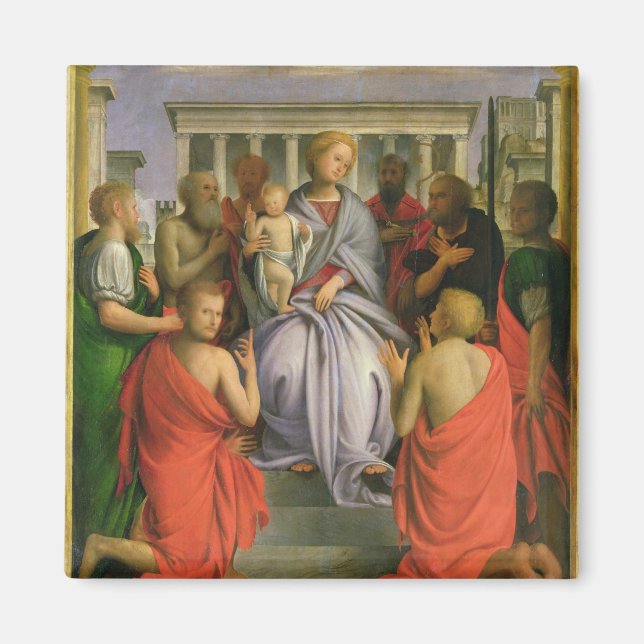 Imã Madonna e Criança com Oito Santos, 1520s (tempero (Frente)