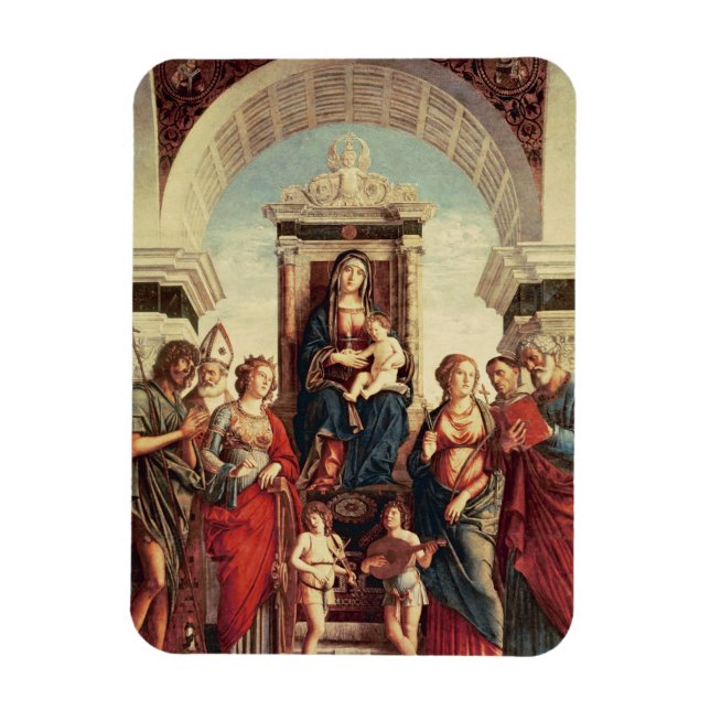 Ímã Madonna e Criança com Santos (Vertical)