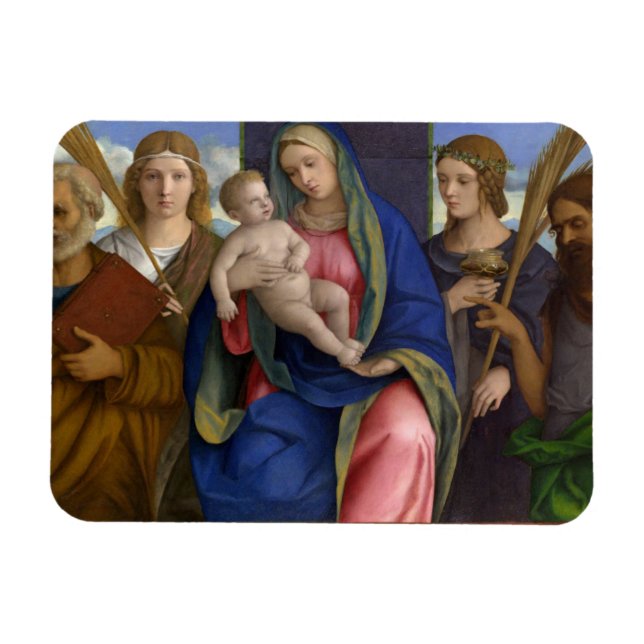 Ímã Madonna e Criança com Santos (Horizontal)