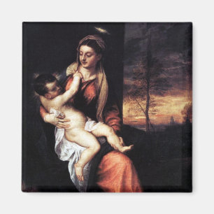 Imã Madonna e Criança Em Uma Paisagem À Noite - Titian