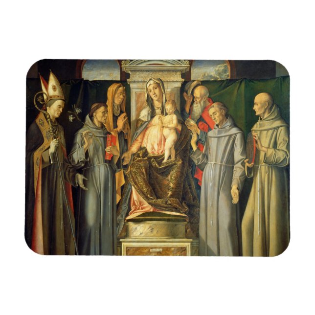 Ímã Madonna Enthroned, 1480 (óleo no painel) (Horizontal)