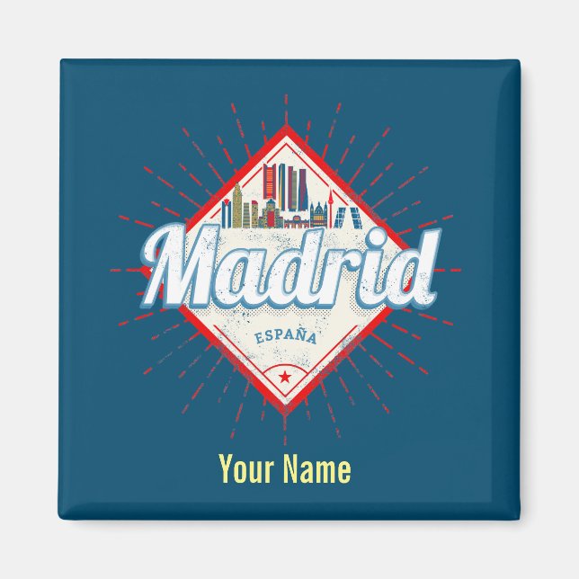 Imã Madrid Espanha Capital Retro Skyline Vintage (Frente)