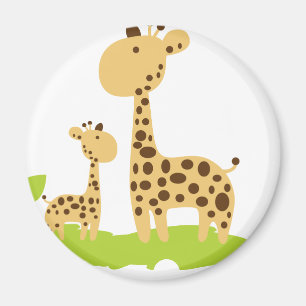 Imã Mãe Adorável e Girafa Bebê Verde e Amarelo