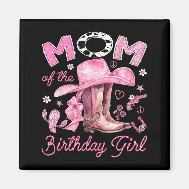 Imã Mãe da menina aniversariante vaqueira cor-de-rosa  (Frente)