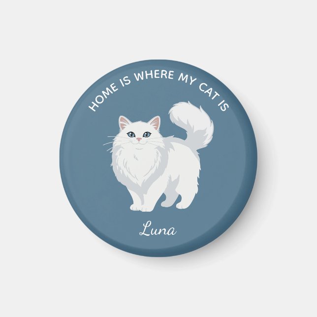 Imã Mãe de Gato Branco de Cabelo Comprido Personalizad (Frente)