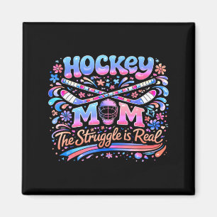 Imã Mãe de Hockey Rosa Azul Retro 70s Groovy Vintage D