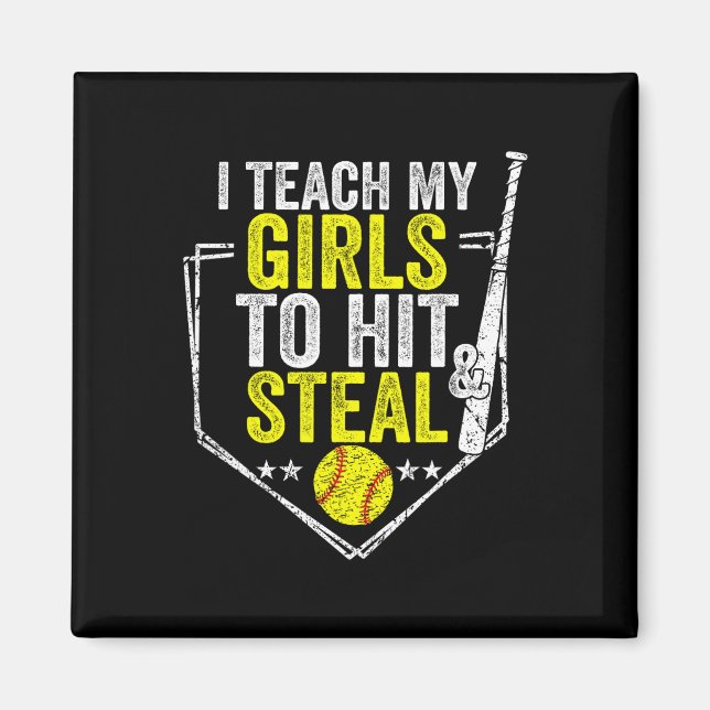 Imã Mãe de Softball Engraçada Eu Ensino Minhas Meninas (Frente)