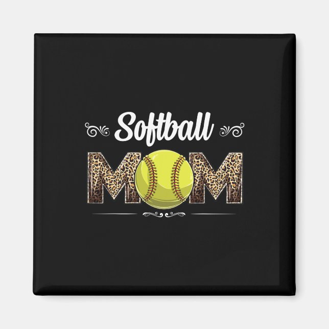 Imã Mãe de Softball Leopardo Mãe de Bola Engraçada Dia (Frente)