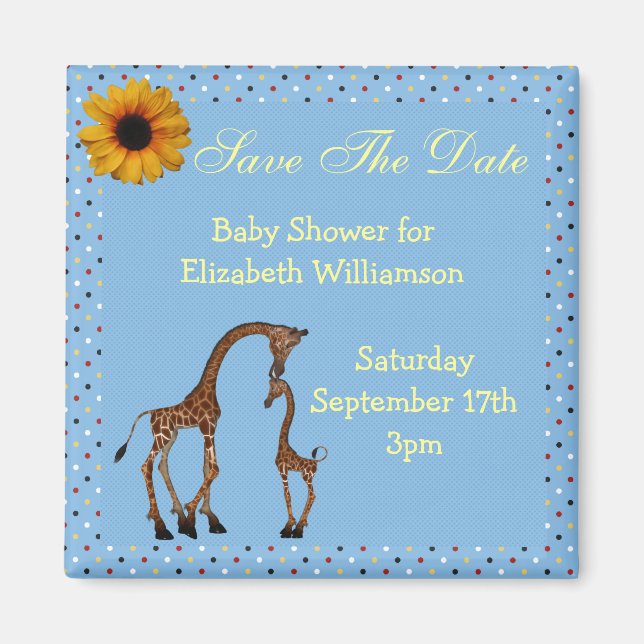 Imã Mãe e Bebê Girafa Azul Salve o Chá de fraldas (Frente)