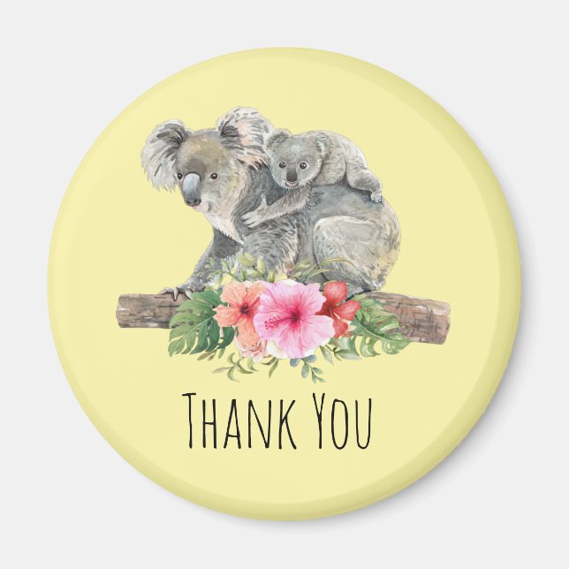 Imã Mãe e Bebê Koala Bears Bonita Aquarela Obrigado (Frente)